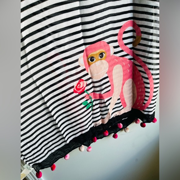 Rare Kate Spade Monkey Rose Striped Long Scarf - Picture 9 of 9